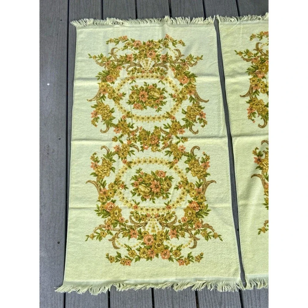 Vintage Tastemaker 100% Cotton Floral Fringe Bath Towels Set Yellow (2) Cottage